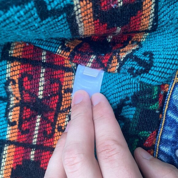 Vintage 1980s Blanket Lined Giordano Aztec Denim Jacket Large - Picture 8 of 14